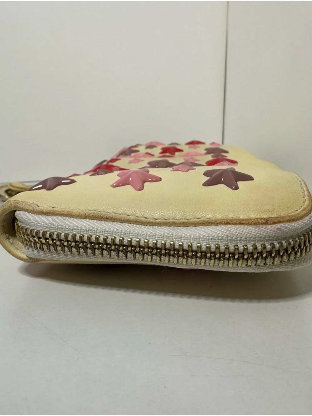 Jimmy Choo Beige Star-Studded Leather Wallet - Pink & Red Stars